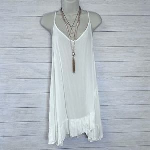 Boutique Brand Ruffled Trim Tattoo Mesh Back Slip Dress Cover Up Off White 💗